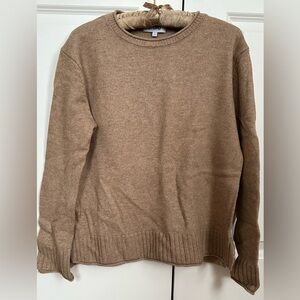 Pura Cashmere Ultra-fine Merino Wool Classic Brown Tan Crew Sweater